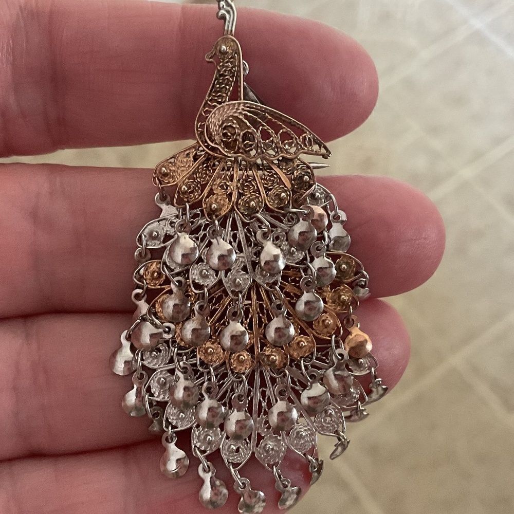 STERLING silver 925/Gold plated Peacock pendant/pin - Picture 13 of 14